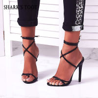 Sharks tooth 2022 summer new open-toed womens stiletto sandals 43 yards lace up womens shoes JLSX072