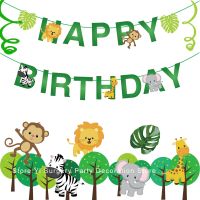 Happy Birthday Jungle Banner Decorations For Kids Birthday Party Safari Jungle Party Backdrops Baby Shower Hanging Bunting Decor Banners Streamers Con