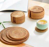 【CW】❃❉  LuanQI 1PC Hand-Woven Rattan Coaster Placemat Cup Placemats Round Houseware Insulation