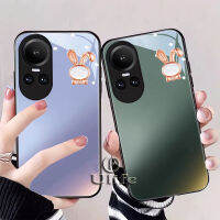 เคสโทรศัพท์เคสสำหรับ OPPO Reno 10 10 Pro 10 Pro + Plus 5G ใหม่น่ารัก3D กระต่ายฝาปิดเลนส์ป้องกันกล้องกันกระแทกกันสิ่งสกปรกกระจกเทมเปอร์ป้องกันรอยขีดข่วนปลอกอิน