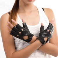 ENDOFF New Women Black Fingerless Gloves PU Leather Half Finger Gloves Driving