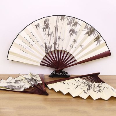 【CW】 1Pc Retro Folding Silk Fan Chinese Style Decorative Men Pocket Bamboo Handle Hand Fan Home Decoration Dance Fan