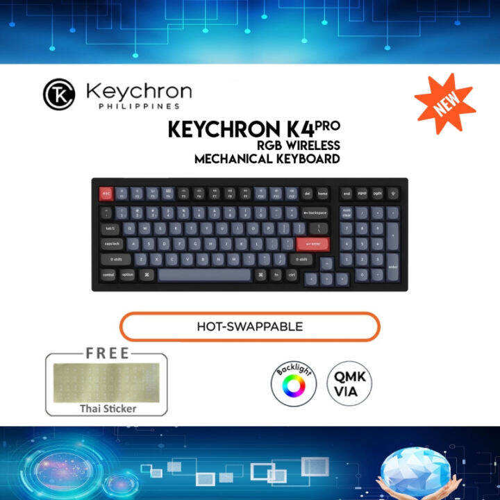 ของแท้ใหม่-keychron-k4-pro-qmk-mechanical-keyboard-100-key-96-layout-wired-bluetooth-rgb-gateron-hot-swap-ประกันศูนย์3ปี