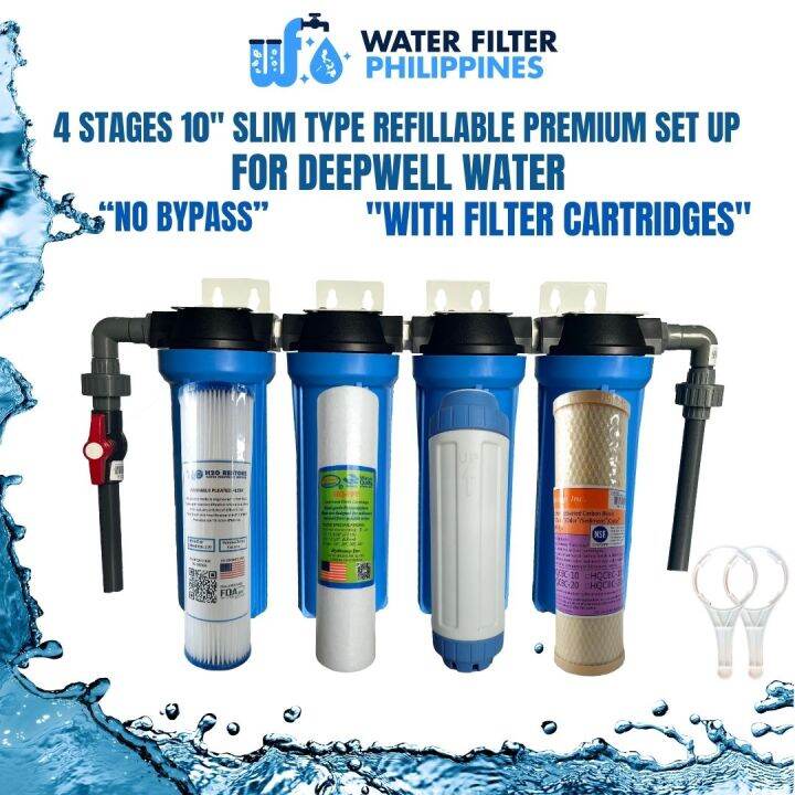 Water Filter 4 Stages 10" Slim Type Refillable Premium Deepwell WH No