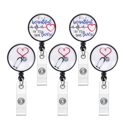 Student Card Holder Nurse Badge Reel Easy Pull Buckle ID Clip ABS Retractable Badge Reel Love Coffee Badge Holder