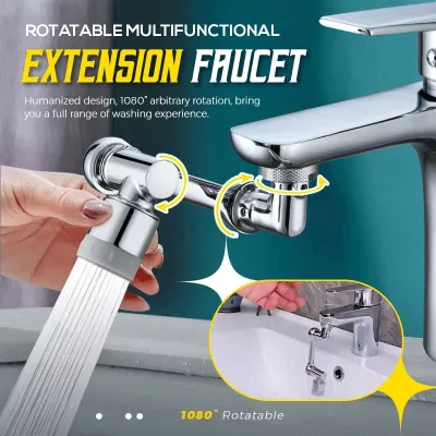 ♀✳ 1080° Large-Angle Rotating Splash Filter Faucet Universal Bathroom Tap Extend Adapter Aerator 2 Modes Faucet Extender