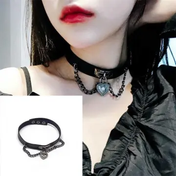 Egirl Choker Collar Lock Gothic Necklace Punk Goth Jewelry Harajuku Style  Black Chocker Emo Grunge Aesthetic Accessories