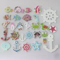 WBNKGA 50Pcs Sea Fish Sery Flatback Buttons Wooden Mixed Clothes Sewing Fit Scrapbook Decorative Accessory Haberdashery