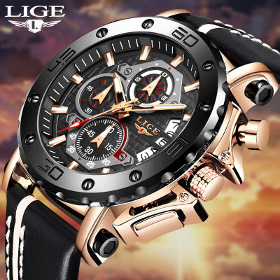 LIGE 2022 New Business Learther Mens Watches Top nd Luxury Quartz Watch For Men Waterproof Sport Big Dial Military Wristwatch