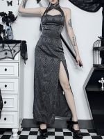 ❡❁ Wannathis Gothic New Chinese Style Snake Pattern Halter Neck Dress Backless Sexy Subculture Long Dress Babes Dress