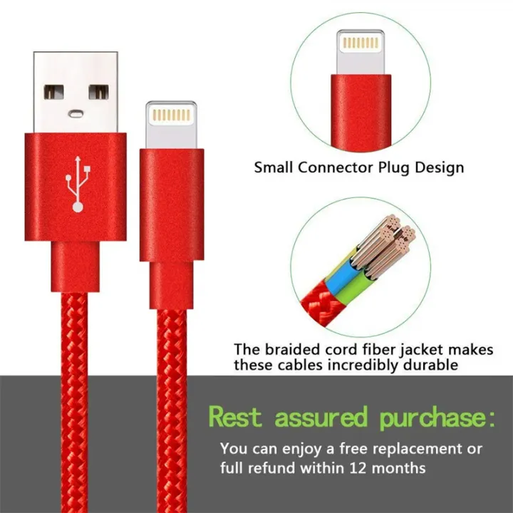 Heavy Duty Metal Nylon Braided Lightning USB Fast Charger Data Cable 1M 2M 3M Compatible with IPhone X 7 6 5