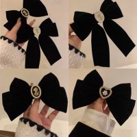 Fashion Black Velvet Bow Hair Pins Elegant Fabric Alloy Roses Hair Clips for Women Fashion Ponytail Barrette Heawear Accessories