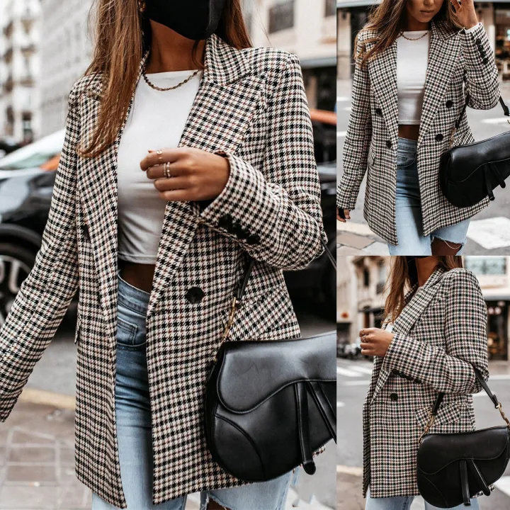 vintage plaid lapel long coat