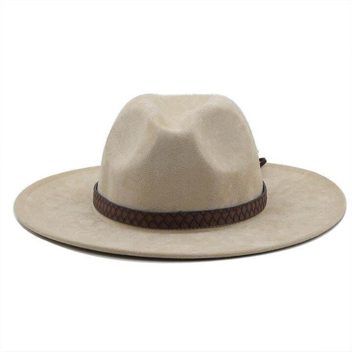 สีทึบหนังนิ่ม-fedoras-ปานามาหมวกรู้สึกหมวกสําหรับชายแจ๊สหมวกคาวบอยสําหรับผู้หญิงและผู้ชายฤดูหนาวหมวกปีกกว้างหมวก