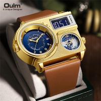 ۞♝  Oulm 5026 Dual Display Wristwatch Men Two Time Zone Sport Watch Male Big Size Quartz Clock Men  39;s Casual Leather Watches 【Hot selling】