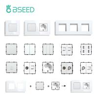 ● BSEED Wall Light Switches Parts White Glass Frames USB Sockets Function Module DIY EU CAT5 TV Sockets Power ST TEL Outlet Parts