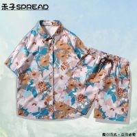 ﹊∏  Flowers with short sleeves shirt hainan sanya beach suits summer power Thailand tourism male couples leisure shorts 2 pieces