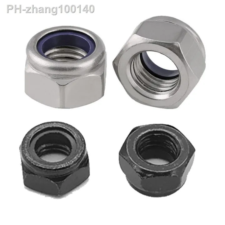 2-5-25pcs-m2-m2-5-m3-m4-m5-m6-m8-m10-m12-m16-304-stainless-steel-black-hex-nylon-insert-lock-nut-self-locking-nylock-nut-locknut