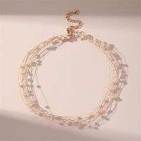 [COD] European and cross-border hot-selling fashion multi-layer pearl collarbone chain creative simple temperament inlaid ladies necklace