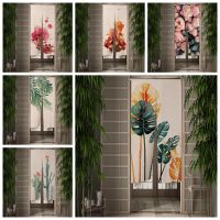 Fashion 2023 Tirai Door Painting Flower Art Tropical leaves for Bedroom Kitchen Door Restaurant Into Tirai Decoration Decoration House Cain Linen