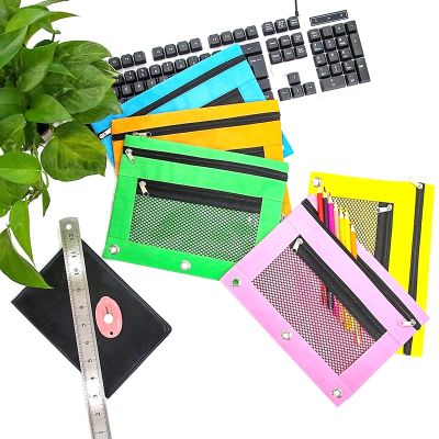 10Pcs Pencil Pouch Pencil Bags Pencil Case With Double Pocket And Mesh Window For 3 Ring Binder-Zipper Pencil Pouches