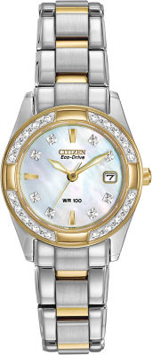 Citizen Eco-Drive Classic Quartz Womens Watch, Stainless Steel, Diamond, Two-Tone (Model: EW1824-57D)