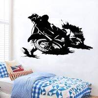 (สติ๊กเกอร์และรูปลอกติดผนัง) Ke Samping Motocross สติ๊กเกอร์ติดมอเตอร์ Balap Driver Olahraga Strim Vinyl Stiker Dinding Kamar Anak Laki-Laki Keren Deko