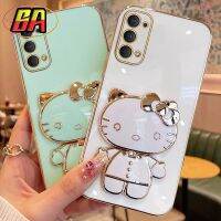 สำหรับ OPPO A57 4G 2022 A55 4G Reno 8 Pro Reno 8 5G Reno 6 4G Reno 4F 3D การ์ตูนแฟชั่นน่ารัก Hello Kitty Square ตรงเคสโทรศัพท์ปิดขอบพร้อมขาตั้งกระจกอ่อนกันกระแทกฝาครอบด้านหลัง