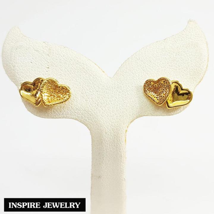 inspire-jewelry-ต่างหูรูปหัวใจคู่-หุ้มทองแท้-100-24k-พร้อมกล่องทอง