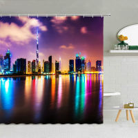 World Famous Building Scenery Shower Curtain New York Golden Gate Bridge City Night Landscape Cloth Bathroom Decor Curtains Set