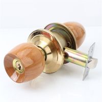 【YF】 1 Set Wood and Metal Internal Door Lock Round Ball Knobs Handle with Key for Bedroom Living Room Bathroom Hardware