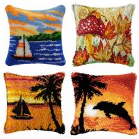 Sunset Pattern Latch-Hook 3D Segment Landscape DIY Embroidery Pillow Cross Stitch Embroidered Pillow Coarse Wool Latch Hook Kits