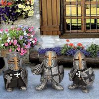 Knight Gnomes Guard Cross Templar Crusader Figurine Tall Suit Of Armor Miniature European Knight Sculpture Decor Resin Ornaments