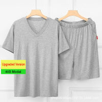 Large Size 5XL Summer Pajamas Short Sleeve Shorts 2 Piece Set Home Clothes For Men Loose V-Neck &amp; O-Neck Pajama Male Sleepwear