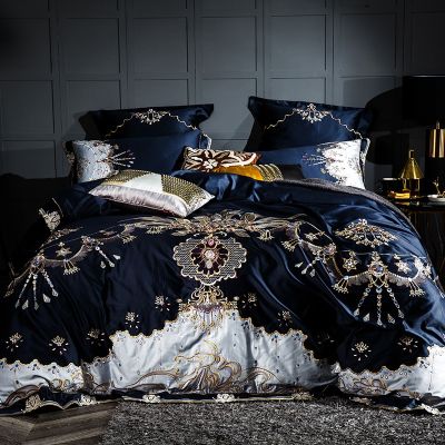 ชุดราชินีเตียงขนาดคิงไซส์ผ้าฝ้ายอียิปต์ชุดเตียงเย็บปักถักร้อยหรูหรา1000TC ผ้าปูที่นอนพอดีปลอกผ้านวมผ้าปูที่นอนสว่าง