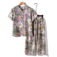 ◐❧ Novelty Sleepwear Women Pajamas Set Night Suit For Mother amp;Grandma Pijamas Summer Pyjama Femme Printing Cardigan Home Clothes