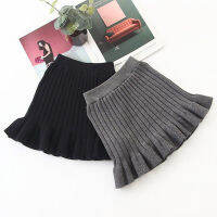 Kids Girls Knitted Skirts Black Gray Pleated Skirts 2022 New Winter Children Cotton Package Hips Skirts Teenage Ruffied Skirts Dresses