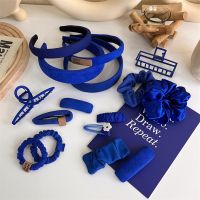 【YF】 Klein Blue Headband Hairband Grab Clip Hairpins For  Womans Girl Fashion Wide Side Hair Hoop Elastic Rope Barrette Headwear