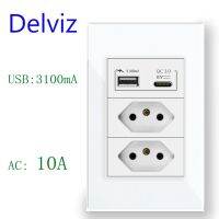 คุณภาพสูง Delviz ชนิด C เบ้าติดผนัง USB ที่มีพอร์ต USB 3A ชาร์จเร็ว120มม. * 72แผง Mm แก้วคริสตัลแผงบราซิล10A เต้าเสียบสายไฟ Fi41 Lcz392