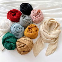 90ซม. ขนาดผ้าพันคอจีบ Crinkle ผู้หญิง Hijab Wrinkle Shawl ผ้าพันคอผู้หญิงซาตินผ้าพันคอ Neckerchief Square Skinny ผม Tie Band