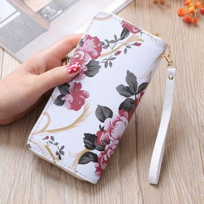 2023 Womens Rose Print Wallet Long Handbag Fashion Wild Zipper Clutch Bag Multi-card Wallet Purse Card Holder Cartera