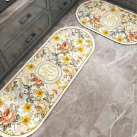 〖Queena carpet〗พรมกำมะหยี่คริสตัลกันลื่น Keset Dapur แนววินเทจเสื่อพื้นครัวพิมพ์ลายสำหรับห้องนั่งเล่นพรมเช็ดเท้าหน้าประตูพรมห้องครัว