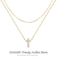 CANNER Shiny Cross Zircon Pendant Necklace Exquisite 925 Sterling Silver Double Layer Pearl Clavicle Chains For Women Gift Jewel