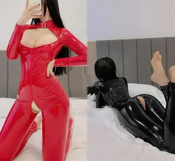 Erotic Sexy Open Crotch Latex Lingerie Body Suits, Women Pvc