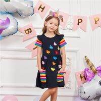 Jumping Meters 3-8Y Princess Girls Dresses With Pockets Animals Applique Fashion Baby Cotton Clothes Summer Kids Clothing  by Hs2023