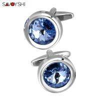 SAVOYSHI คุณภาพสูงคริสตัล Cufflinks สำหรับบุรุษเสื้อฝรั่งเศสรอบ Satellite Stone Cuff ปุ่มงานแต่งงานของขวัญแกะสลักฟรี Name