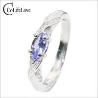 Fashion tanzanite silver ring 3 mm * 6 mm natural VS tanzanite ring for girl solid 925 silver tanzanite engagement ring for lady