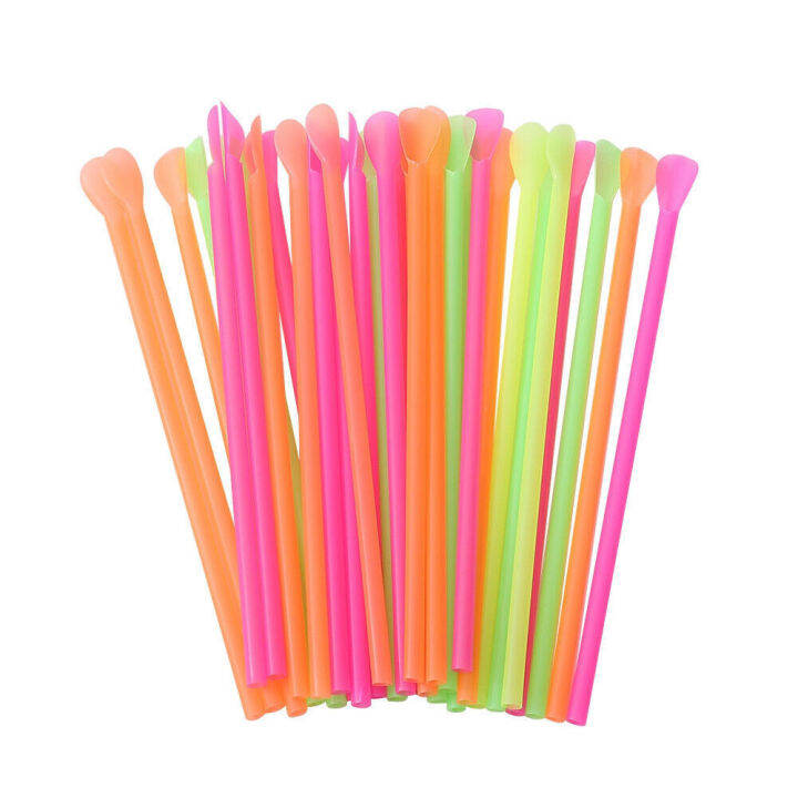 fun-party-supplies-durable-plastic-spoons-smoothie-sipping-straws-colorful-cocktail-straws-plastic-straw-spoons