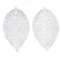 5pc 201 Stainless Steel Filigree Big Pendants Etched Metal Embellishments Leaf Stainless Steel Color 60x33x0.3mm