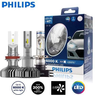 Philips LED X-treme Ultinon H4 H7 H11 Car Lamps 6000K Super White Light +200% Bright H8 H11 H1 Fog Lamp LED Headlight Pair